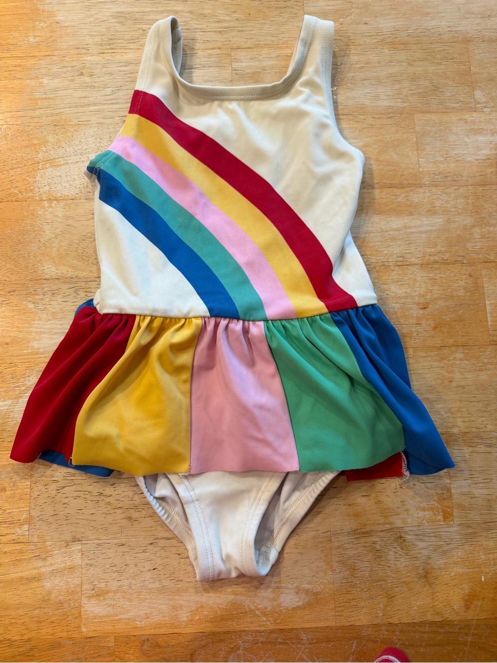 Girls White Rainbow Skirted One-Piece Swimsuit